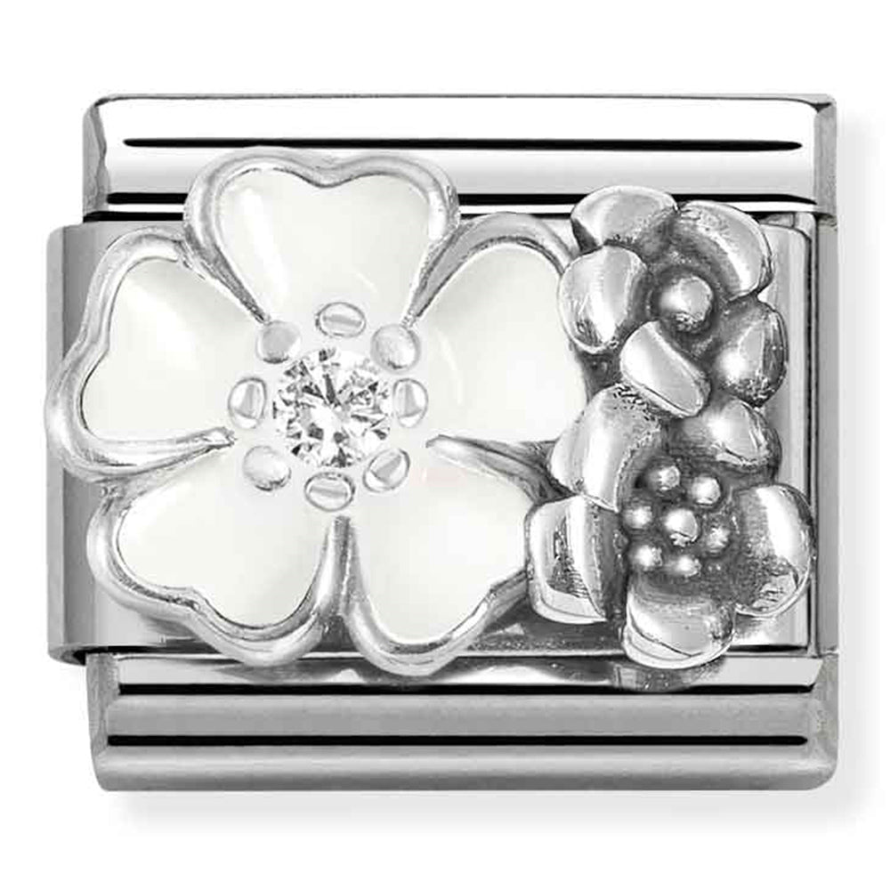 Composable Classic Link Flowers with White Enamel in Silver & CZ