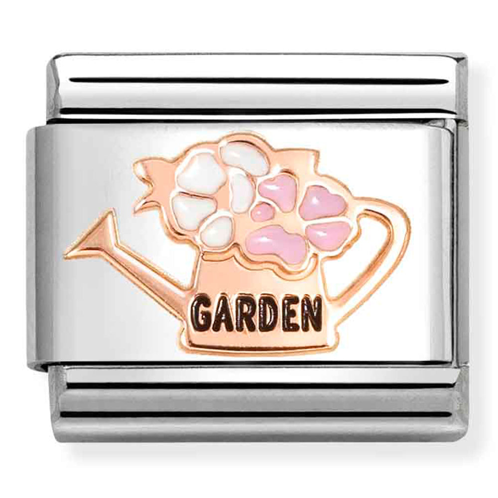 Composable Classic Link Watering Can with Flowers in Enamel on 9ct Rose Gold