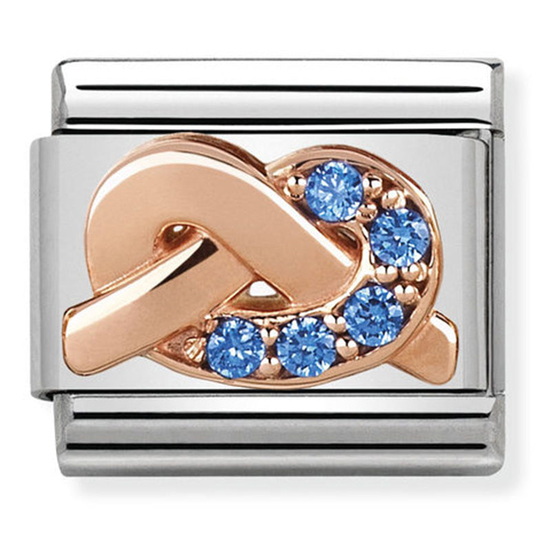 Composable Classic Link Liight Blue CZ Knot in 9ct Rose Gold