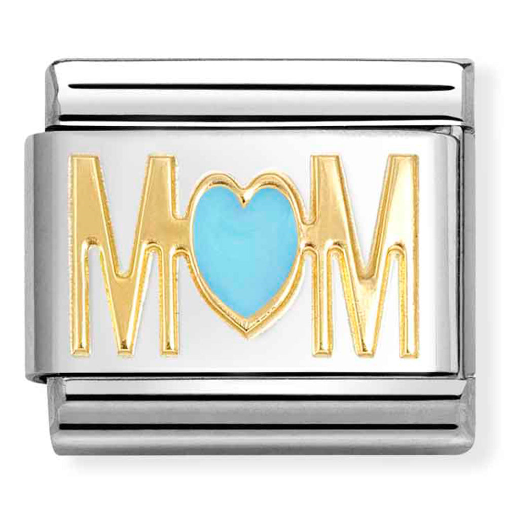 Composable Classic Link Mum Light Blue Heart 18ct Gold