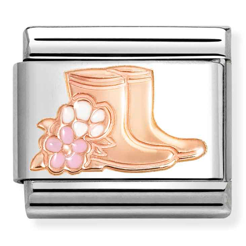 Composable Classic Link Boots with Flowers in Enamel on 9ct Rose Gold