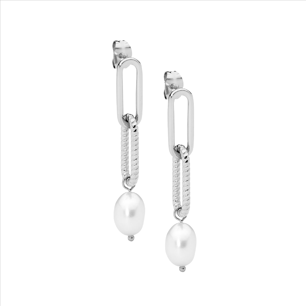 Stainless Steel Paperclip Pearl Earring