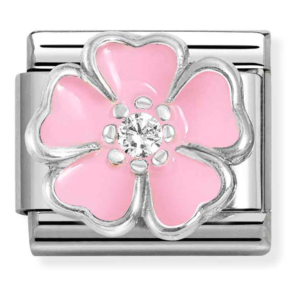 Composable Classic Link Pink Flower with CZ, Enamel & Silver