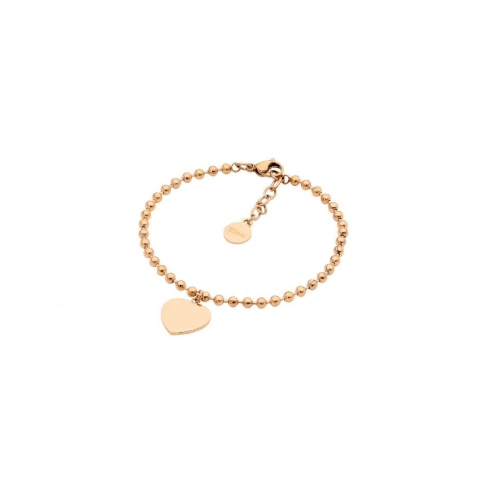 Stainless Steel Rose Gold Plated Ball Bracelet with Flat Heart