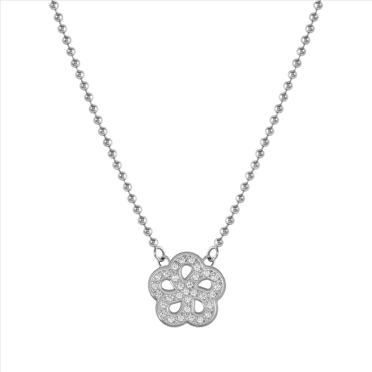 Soffio D'Amore Flower Necklace in Steel & CZ's