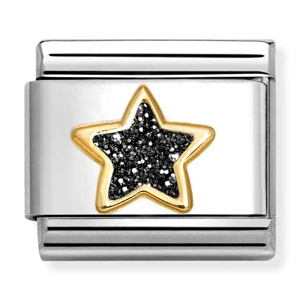 Composable Classic Link Glitter Black Star in 18ct Gold