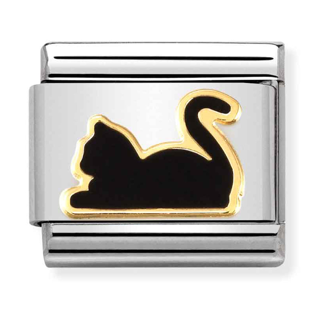 Composable Classic Link Black Cat Lying in Enamel & 18ct Gold