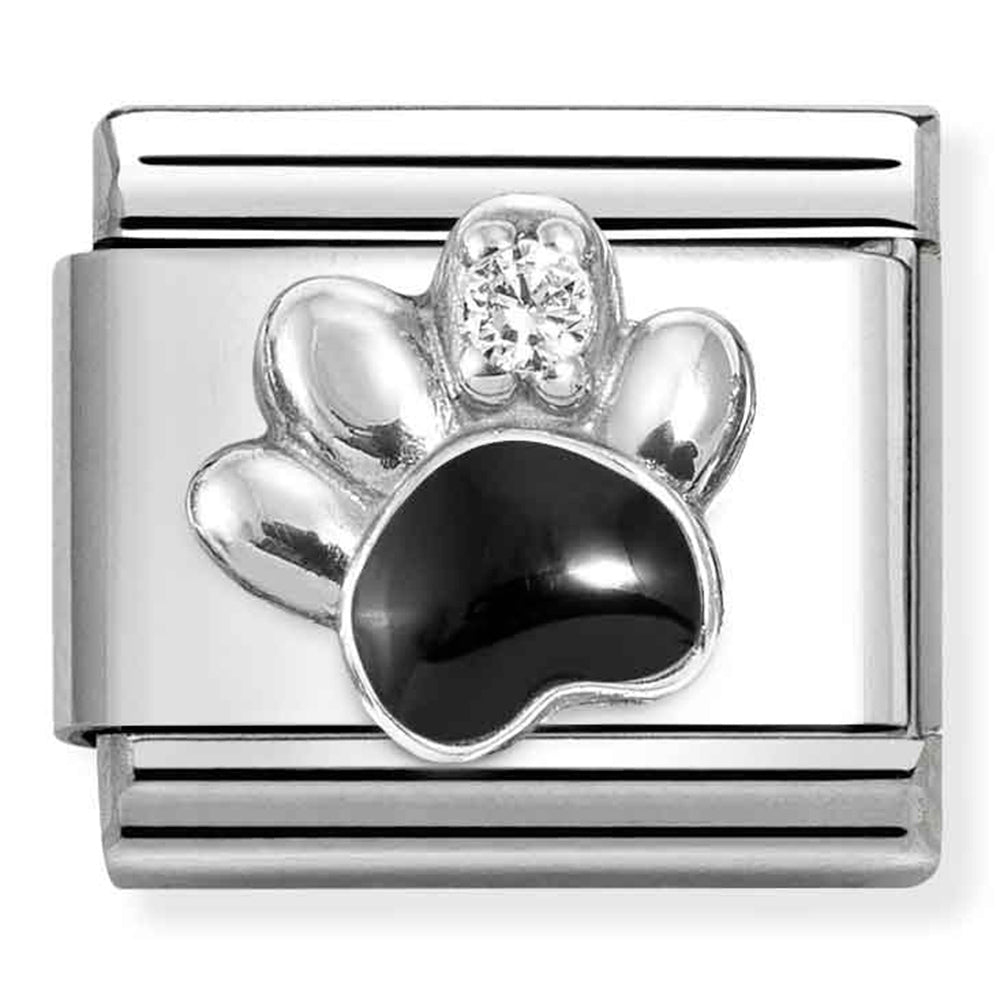 Composable Classic Link Black & White Paw with CZ, Enamel & Silver