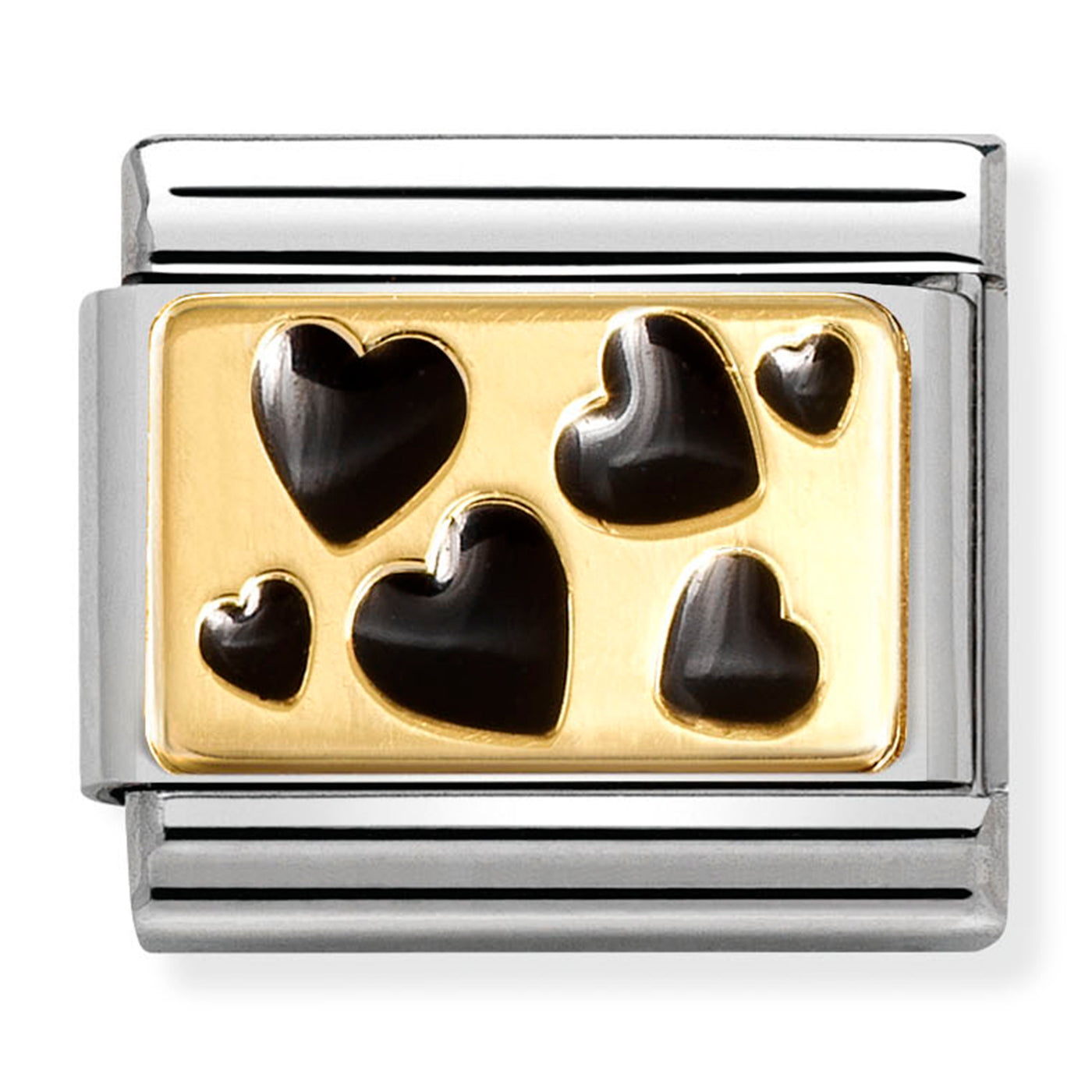 Composable Classic Link Black Scattered Hearts in Enamel &t 18ct Gold