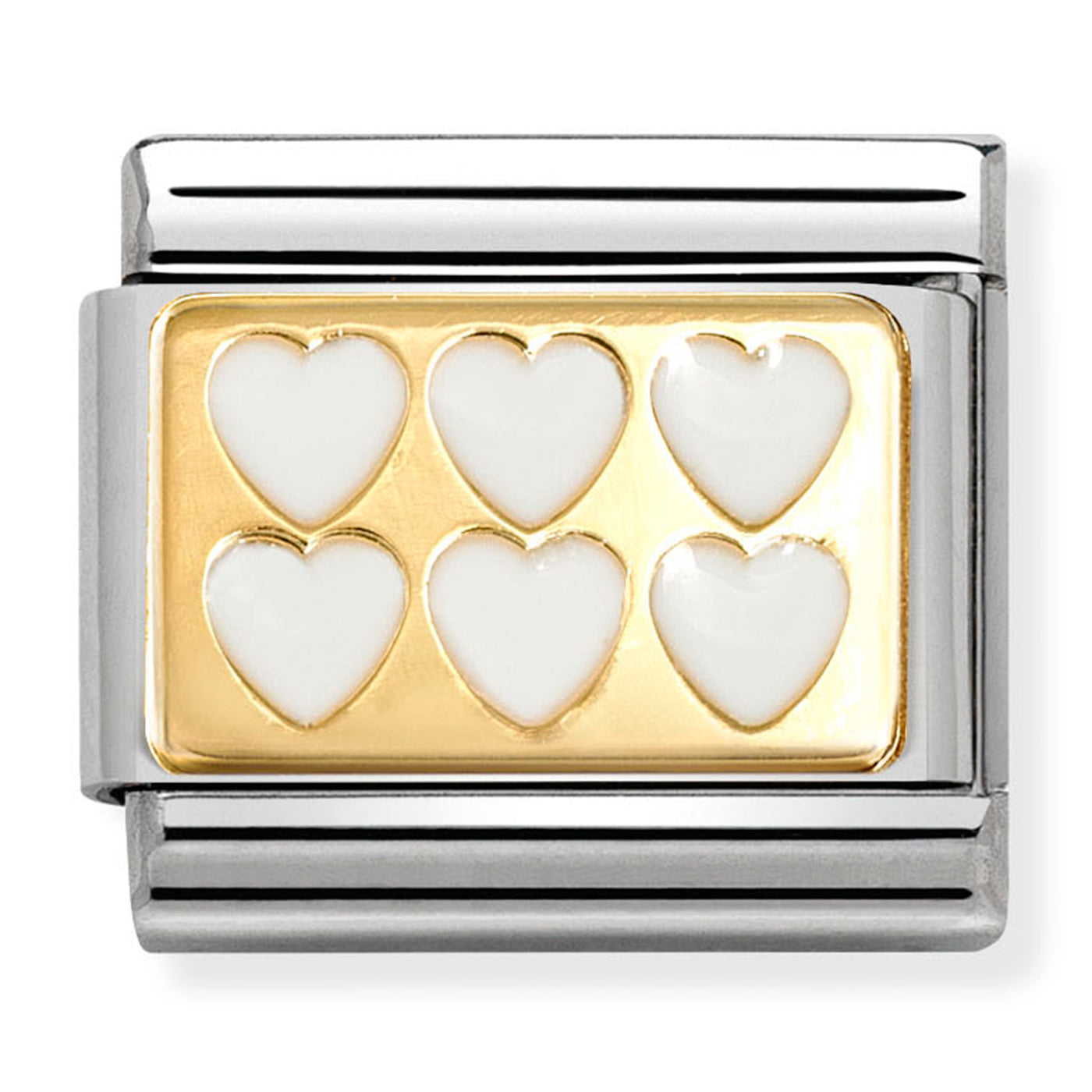 Composable Classic Link White Enamel Hearts &18ct Gold