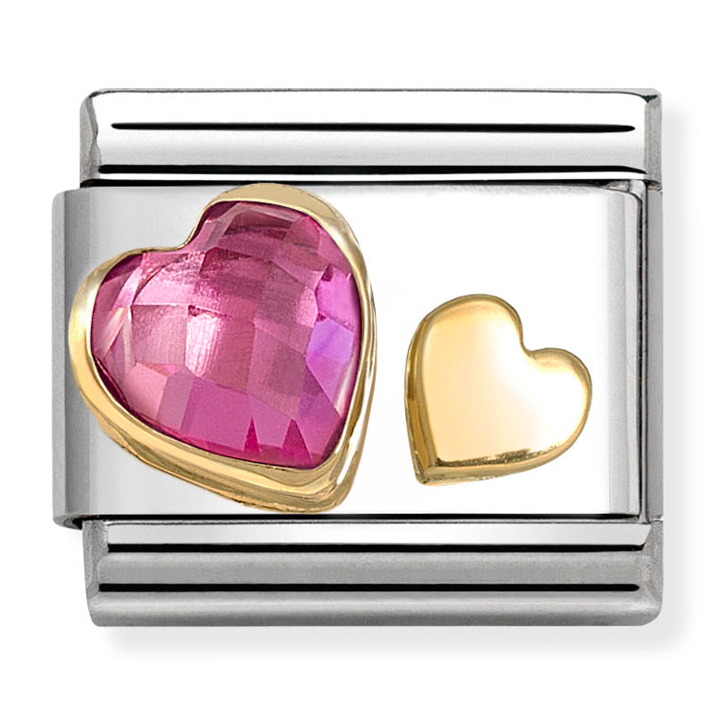 Composable Classic Link Dark Pink CZ Heart & 18ct Gold Heart