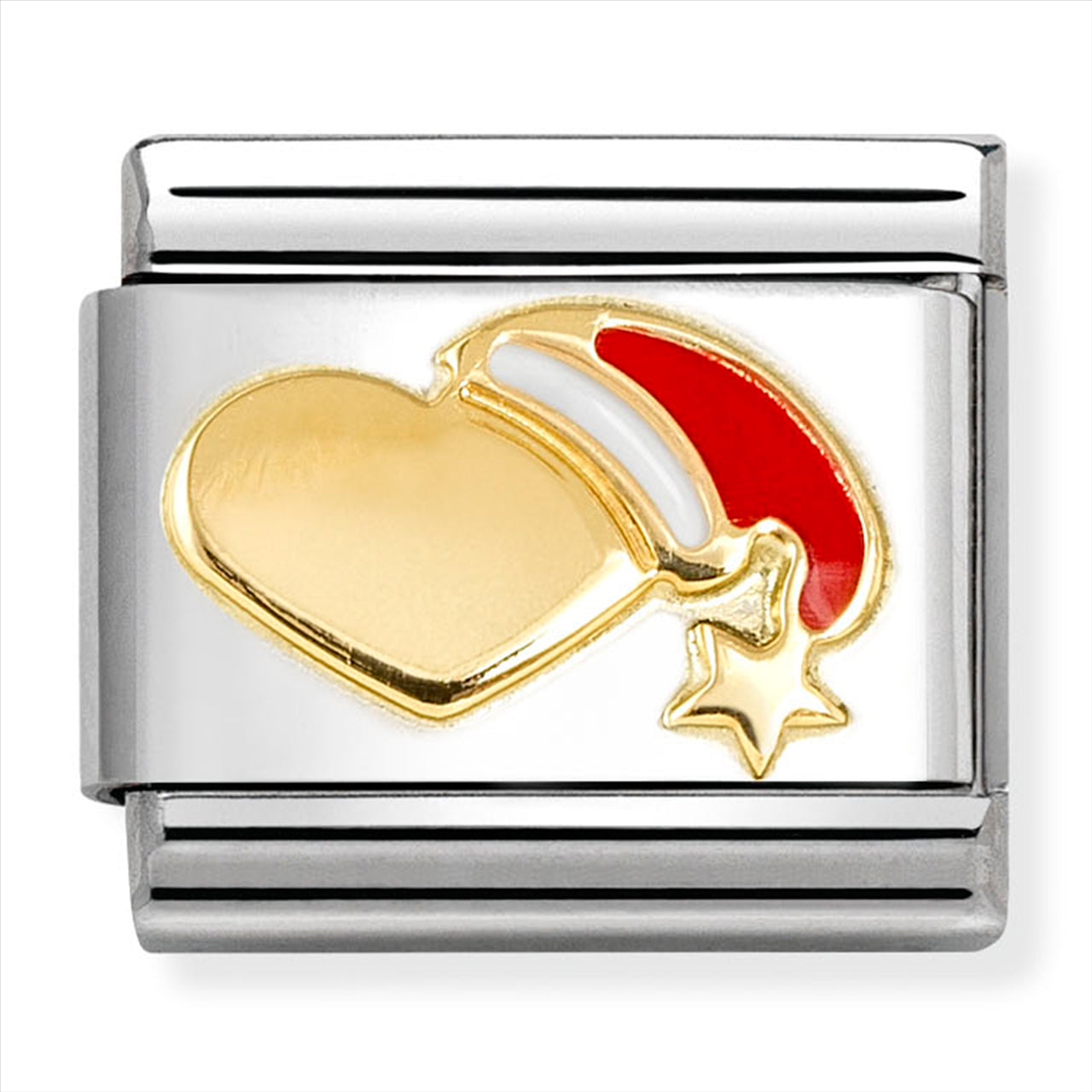 Composable Classic Link Heart with Santa Hat in Enamel &18ct Gold