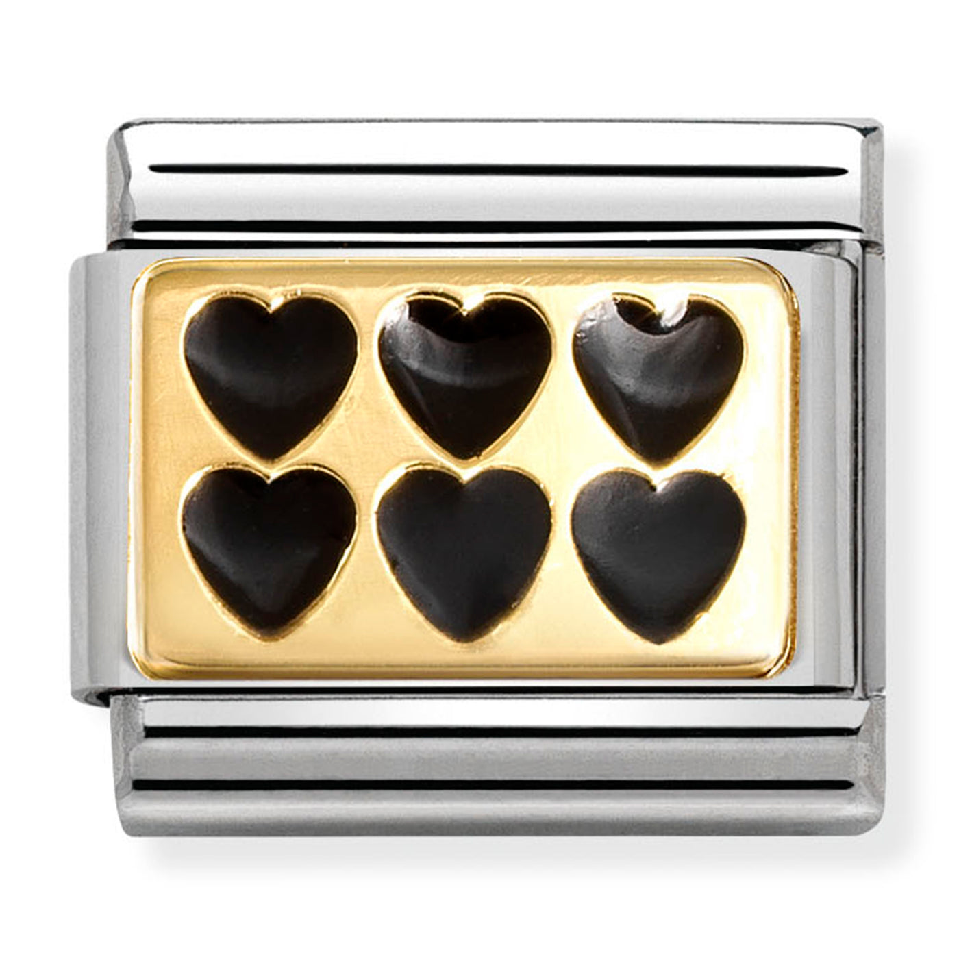 Composable Classic Link Black Enamel Hearts &18ct Gold