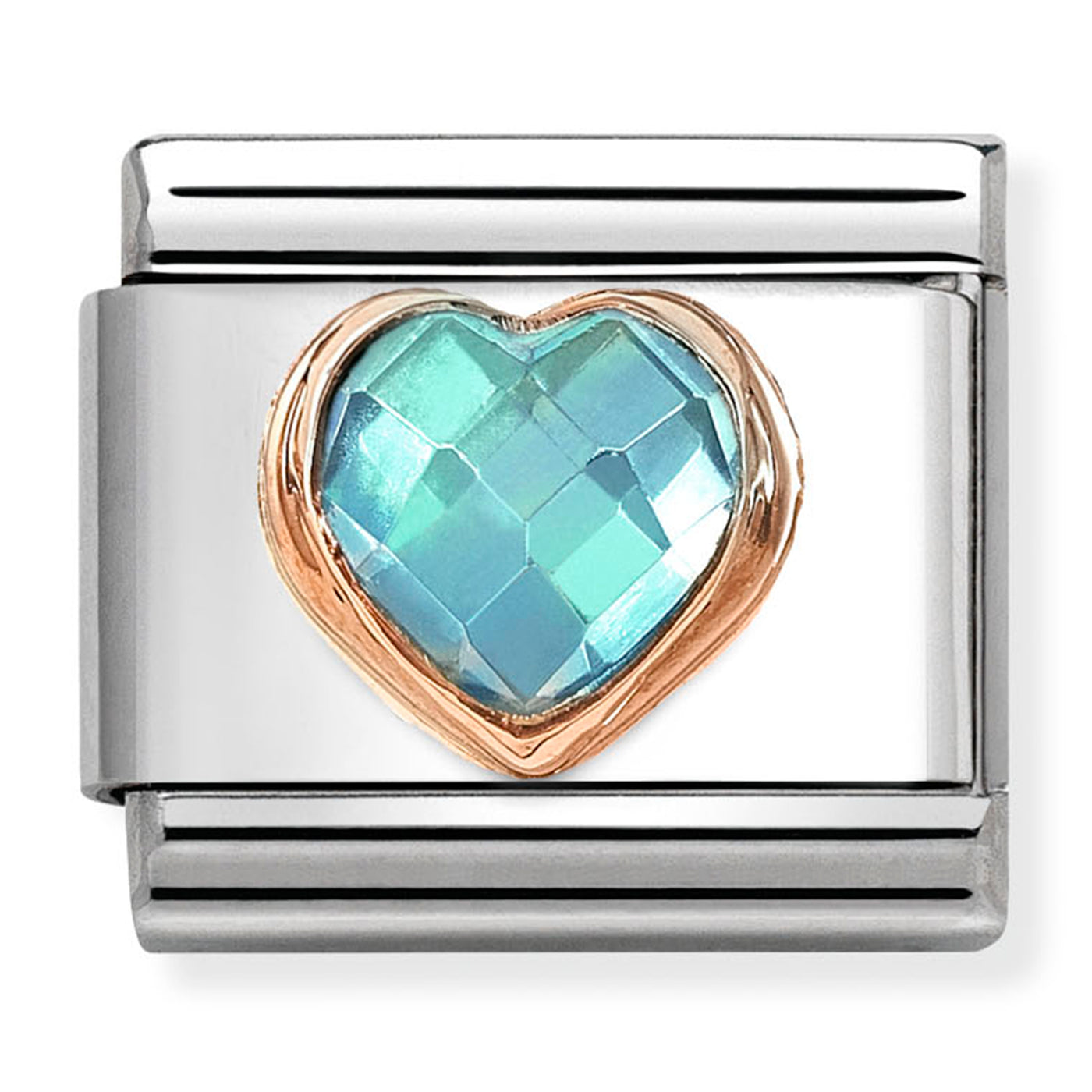 Composable Classic Link Light Blue CZ Heart in 9ct Rose Gold
