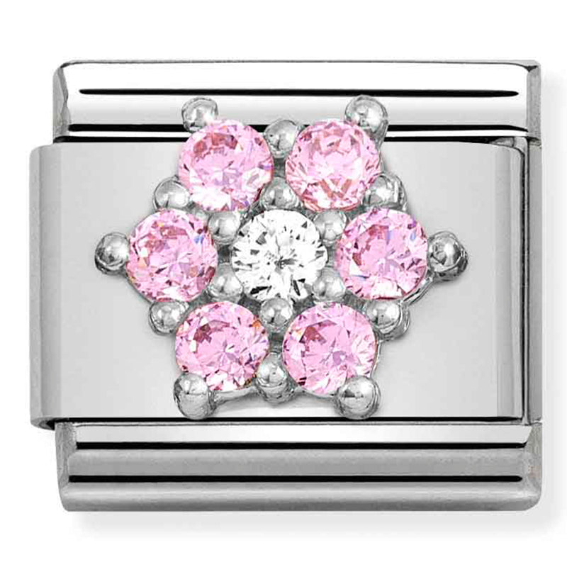 Composable Classic Link Flower with Pink/White CZ in Silver