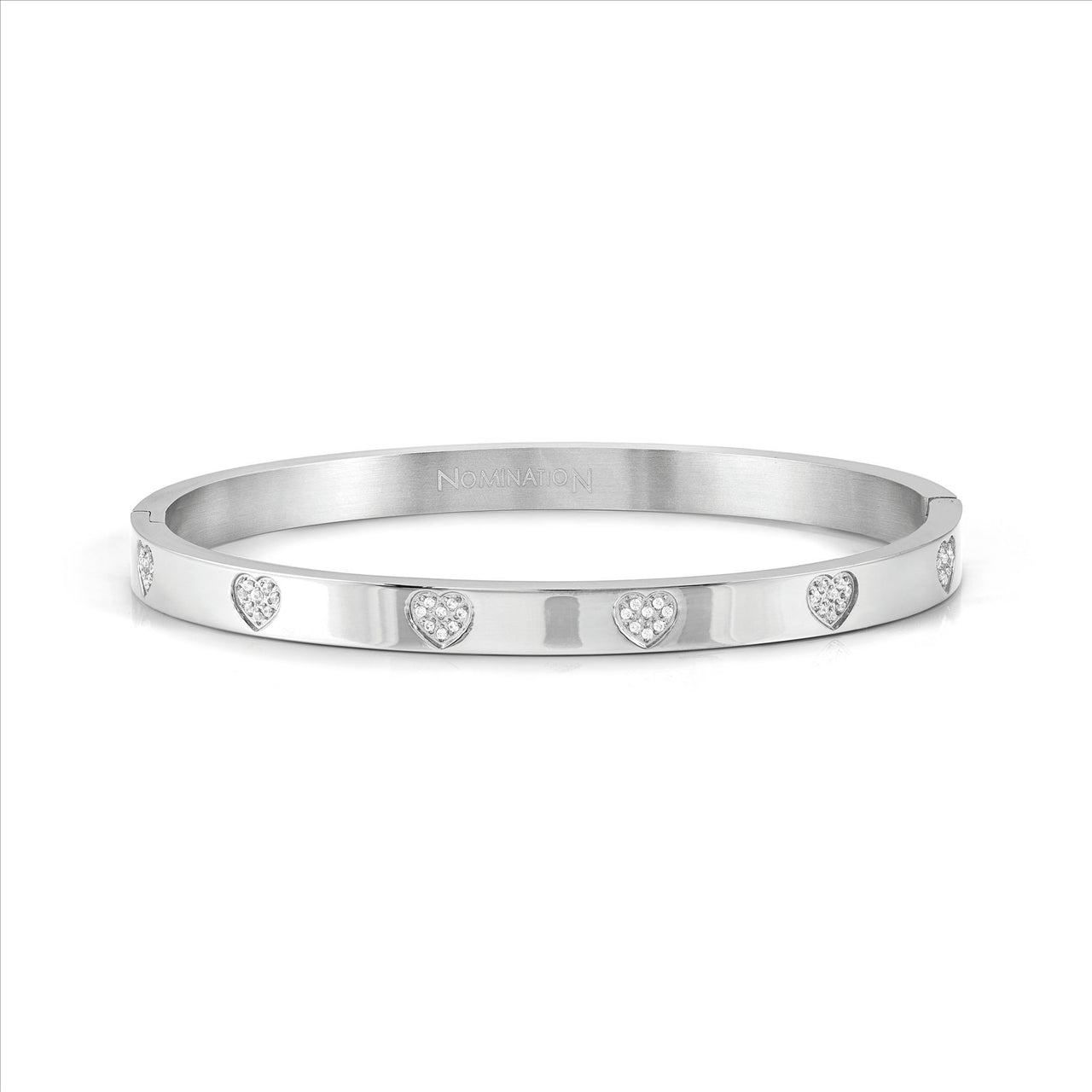 Pretty Bangles Stainless Steel Hearts with White Cubic Zirconia's