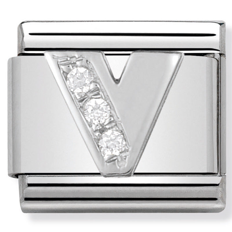 Composable Classic Link Letter V with Cubic Zirconia & Sterling Silver