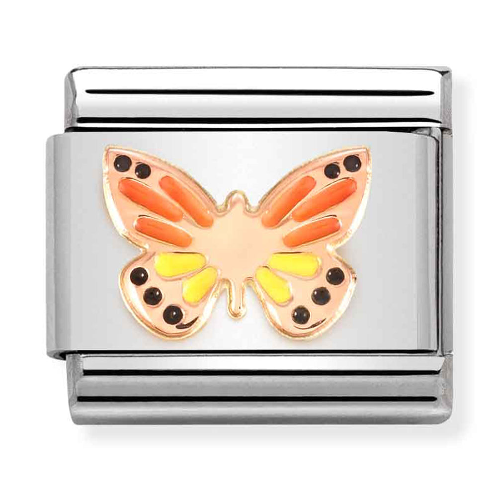 Composable Classic Link Coloured Butterfly Enamel & 9ct Rose Gold