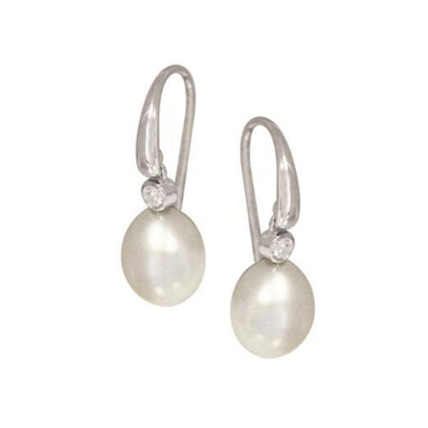 COUNTRY JEWEL CZ & 8.5-9MM WHITE PEARL EARRING