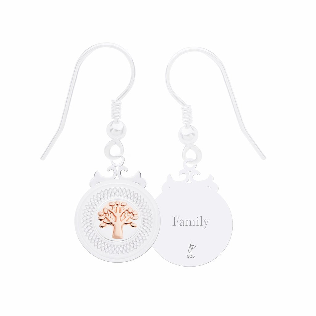 Sterling Silver Rose Gold Plate Declaration Earring - Family Tree