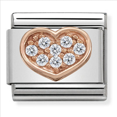 Composable Classic Link Heart with Cubic Zirconias in 9ct Rose Gold