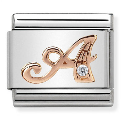 Composable Classic Link Letter A with Cubic Zirconia & 9ct Rose Gold