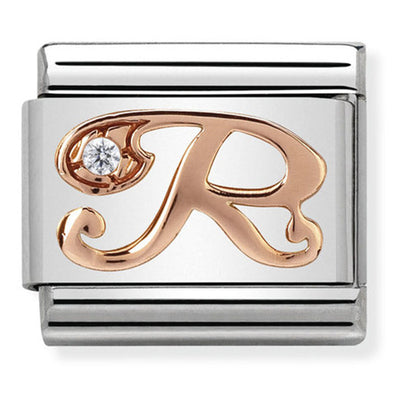 Composable Classic Link Letter R with Cubic Zirconia & 9ct Rose Gold