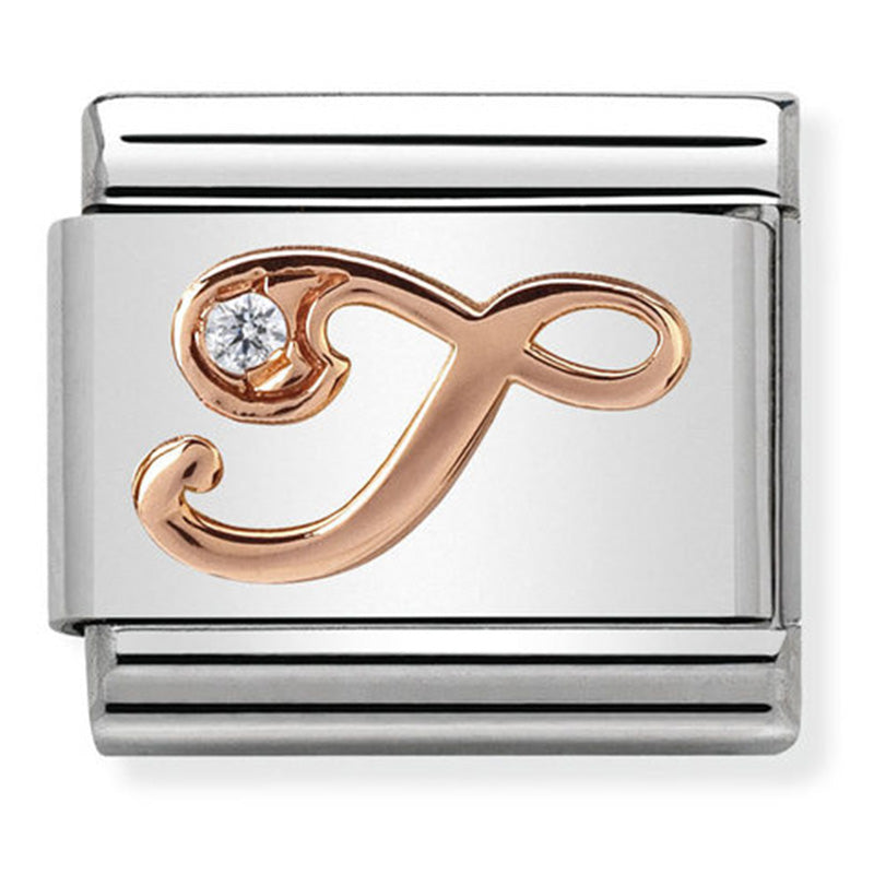 Composable Classic Link Letter T with Cubic Zirconia & 9ct Rose Gold