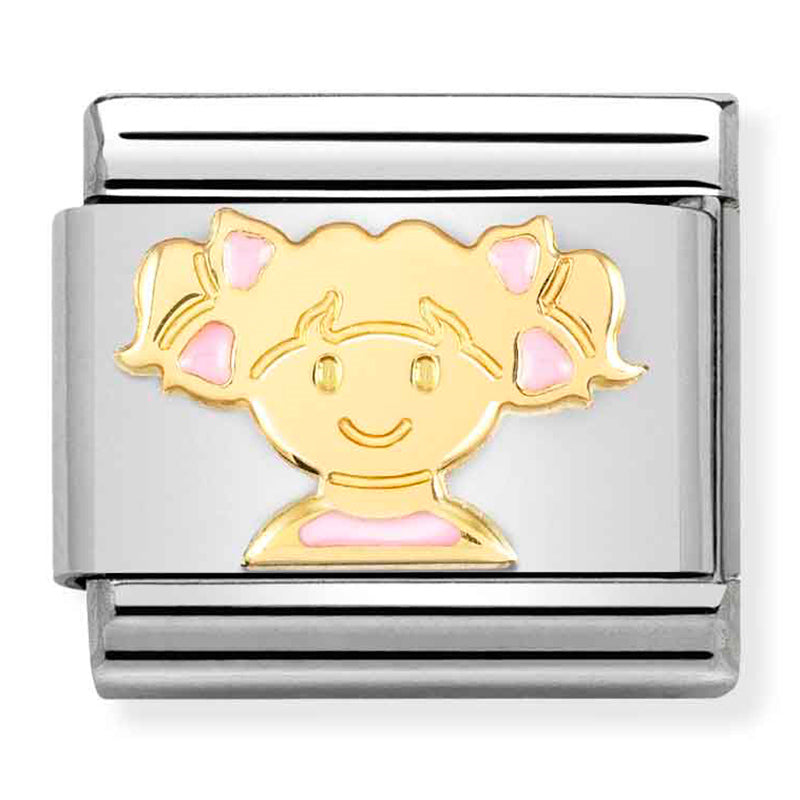 Composable Classic Link Pink Girl in Enamel & 18ct Yellow Gold