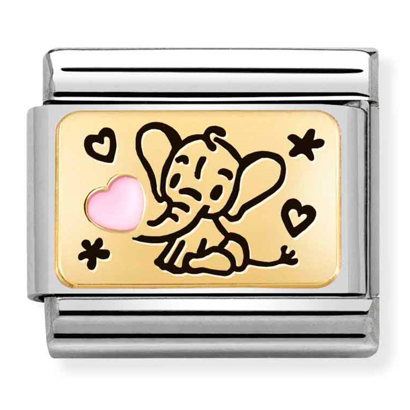 Composable Classic Link Pink Elephant in Enamel & 18ct Yellow Gold