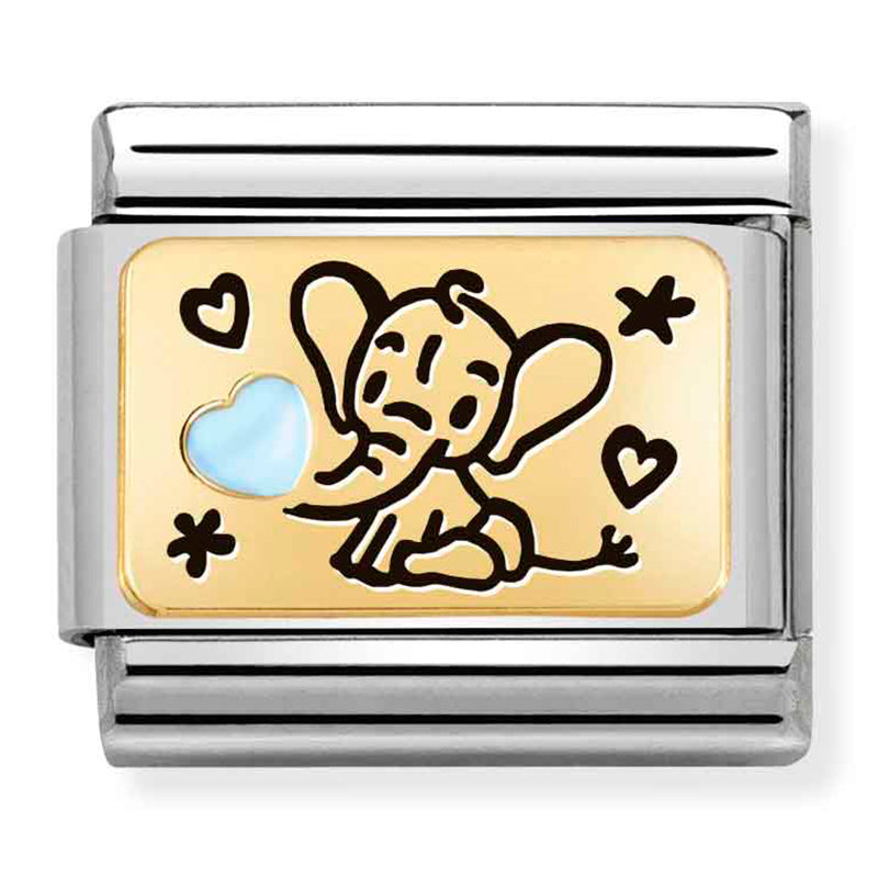 Composable Classic Link Light Blue Elephant in Enamel & 18ct Yellow Gold