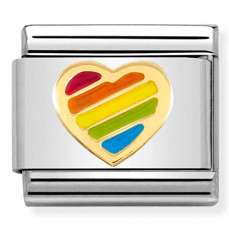 Composable Classic Link Rainbow Heart in Enamel & 18ct Yellow Gold