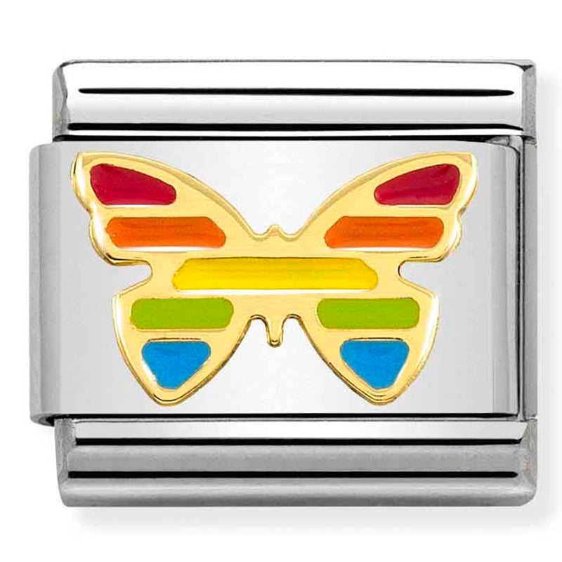 Composable Classic Link Rainbow Butterfly in Enamel & 18ct Yellow Gold