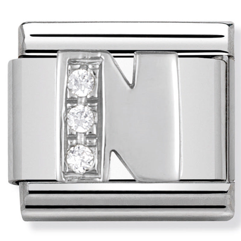 Composable Classic Link Letter N with Cubic Zirconia & Sterling Silver
