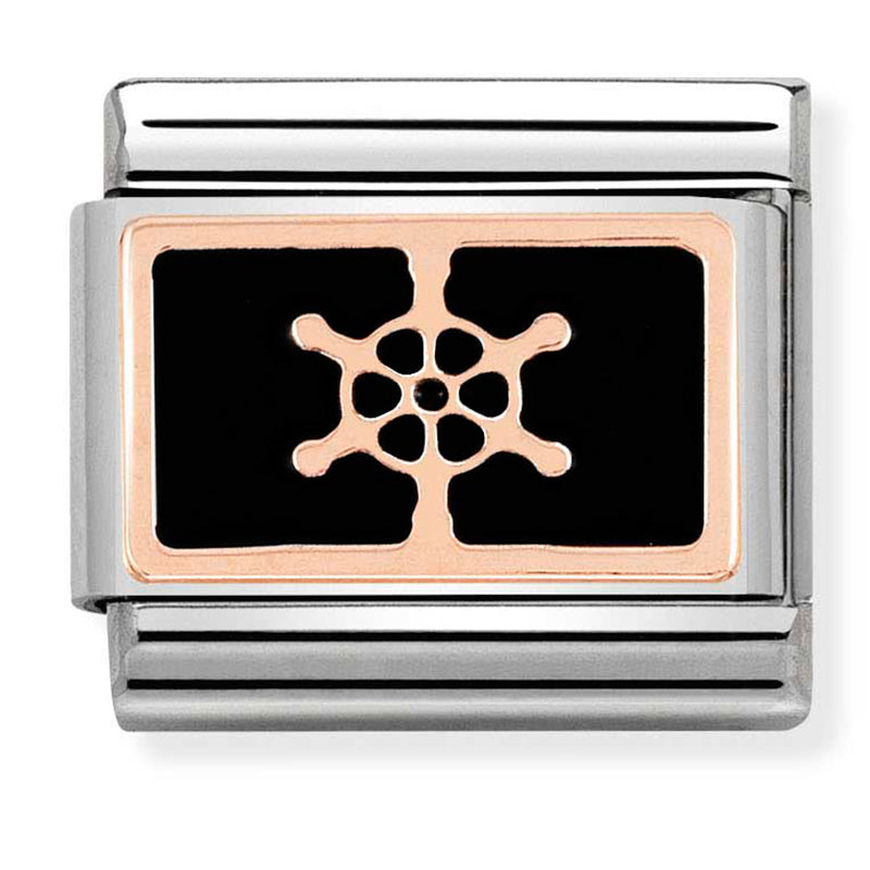 Composable Classic Link Boat Wheel Black in Enamel & 9ct Rose Gold
