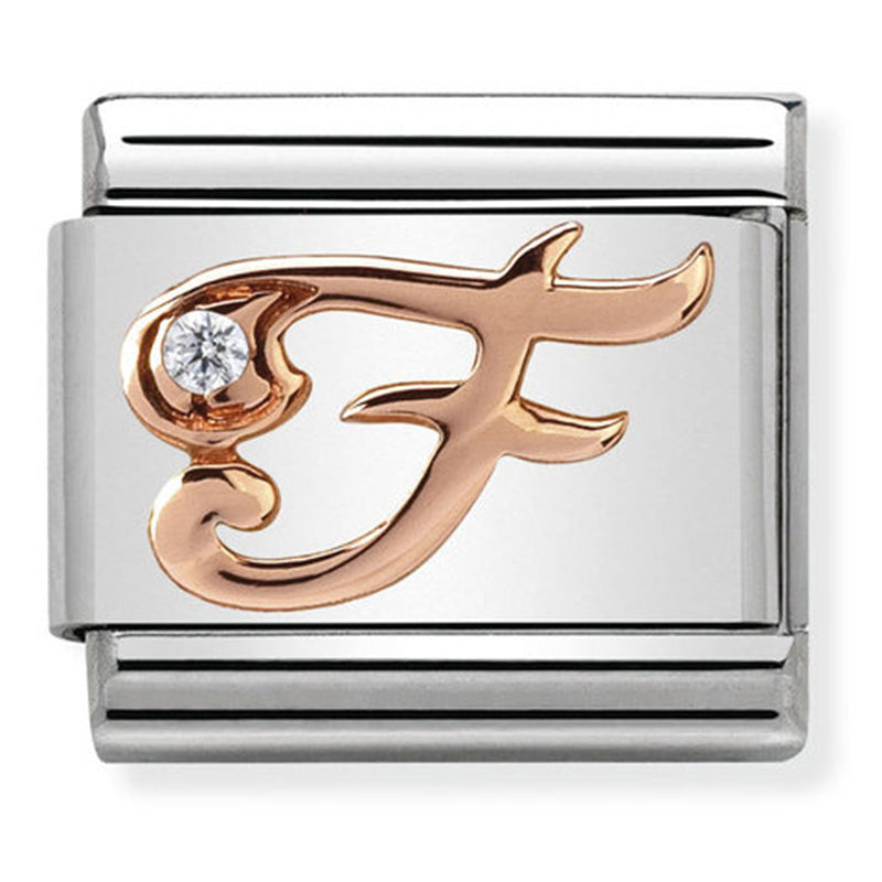 Composable Classic Link Letter F with Cubic Zirconia & 9ct Rose Gold