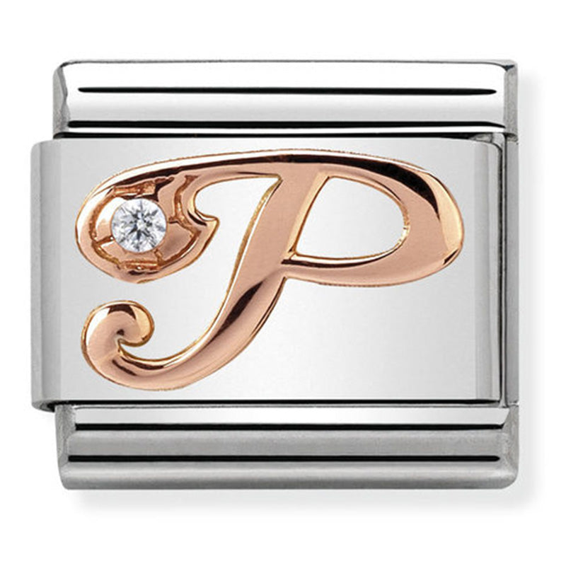 Composable Classic Link Letter P with Cubic Zirconia & 9ct Rose Gold