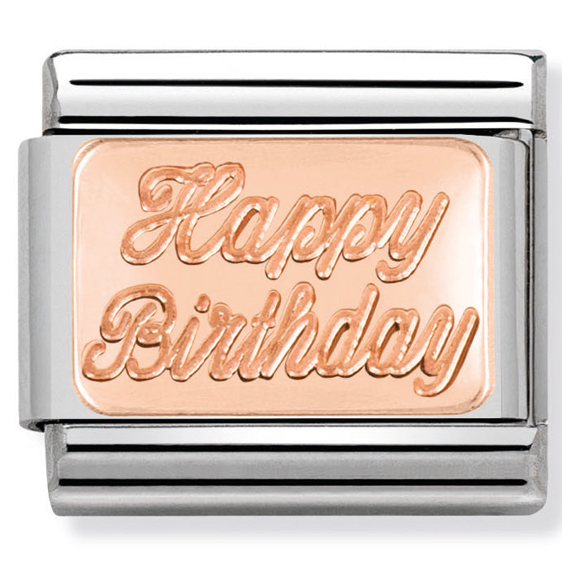 Composable Classic Link Happy Birthday in 9ct Rose Gold Plate